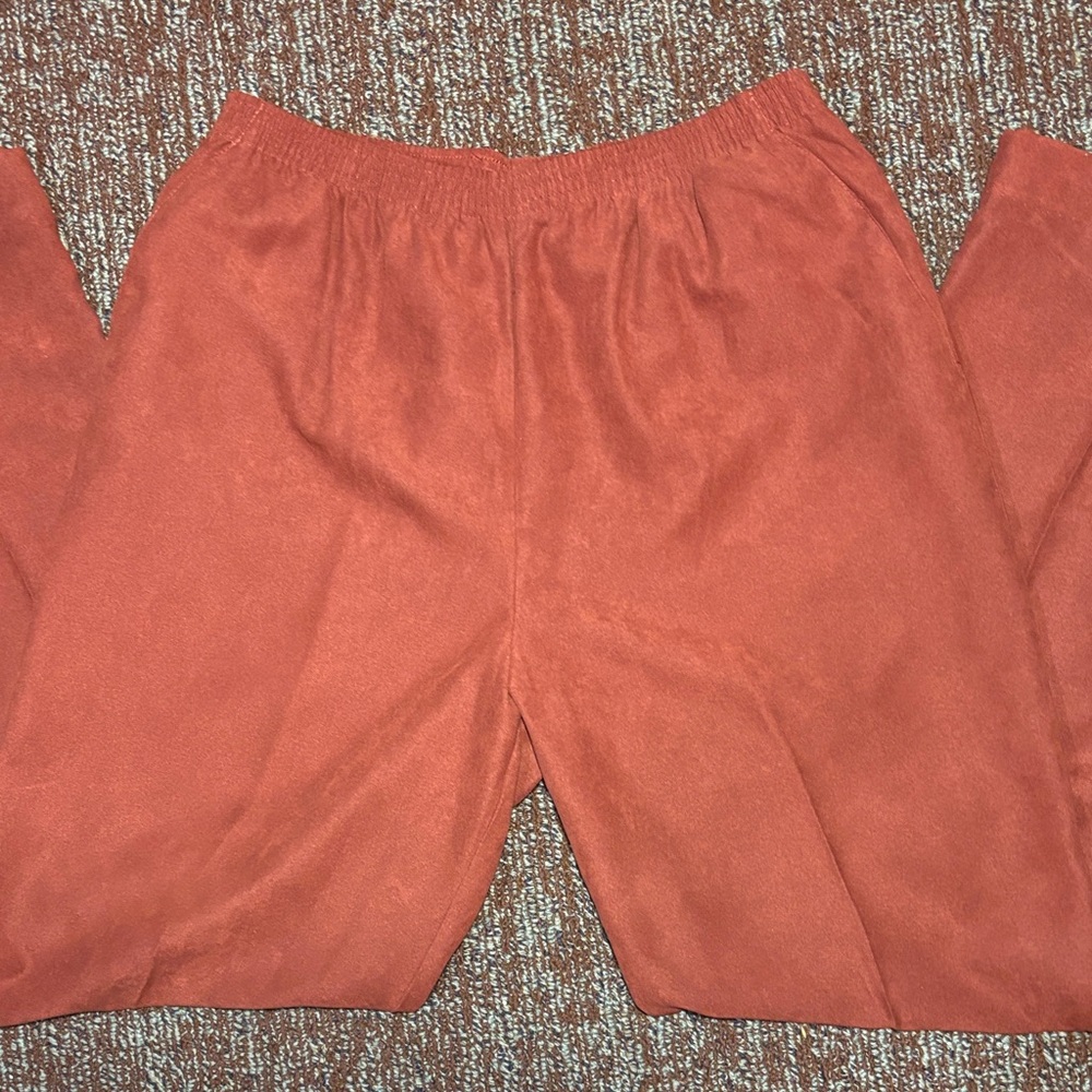 Alfred Dunner Deep Red Trousers rust elastic high waist suede look soft pull on